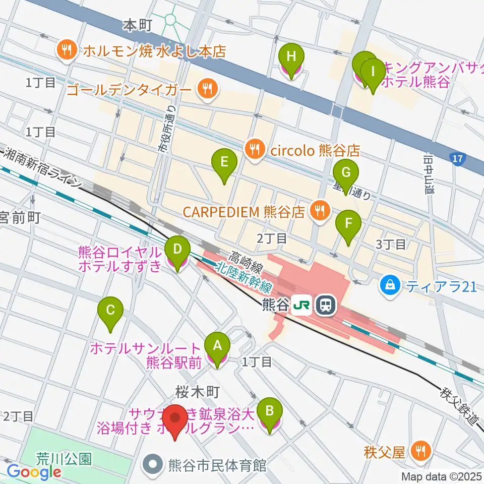 熊谷市立文化センター文化会館周辺のホテル一覧地図