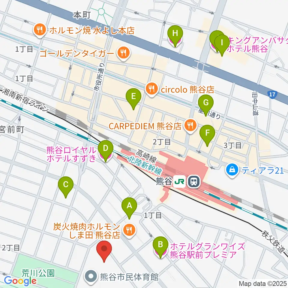 熊谷市立文化センター文化会館周辺のホテル一覧地図