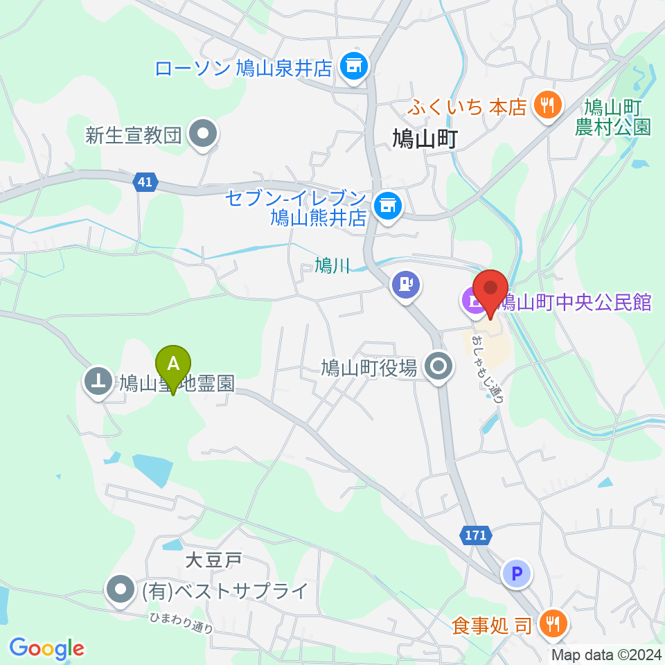 鳩山町文化会館周辺のホテル一覧地図