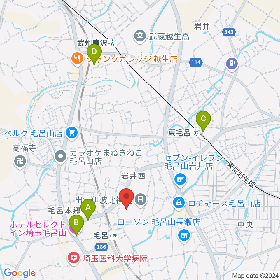 ウィズもろやま（毛呂山町福祉会館）周辺のホテル一覧地図