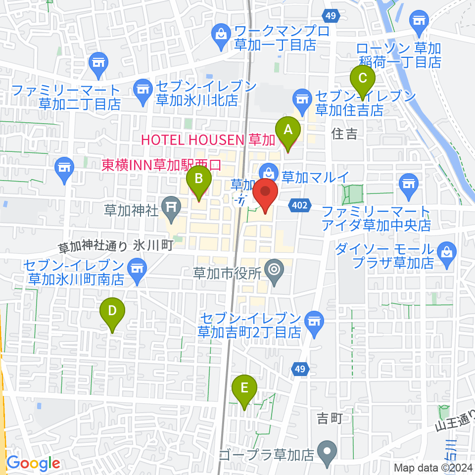 草加アコスホール周辺のホテル一覧地図