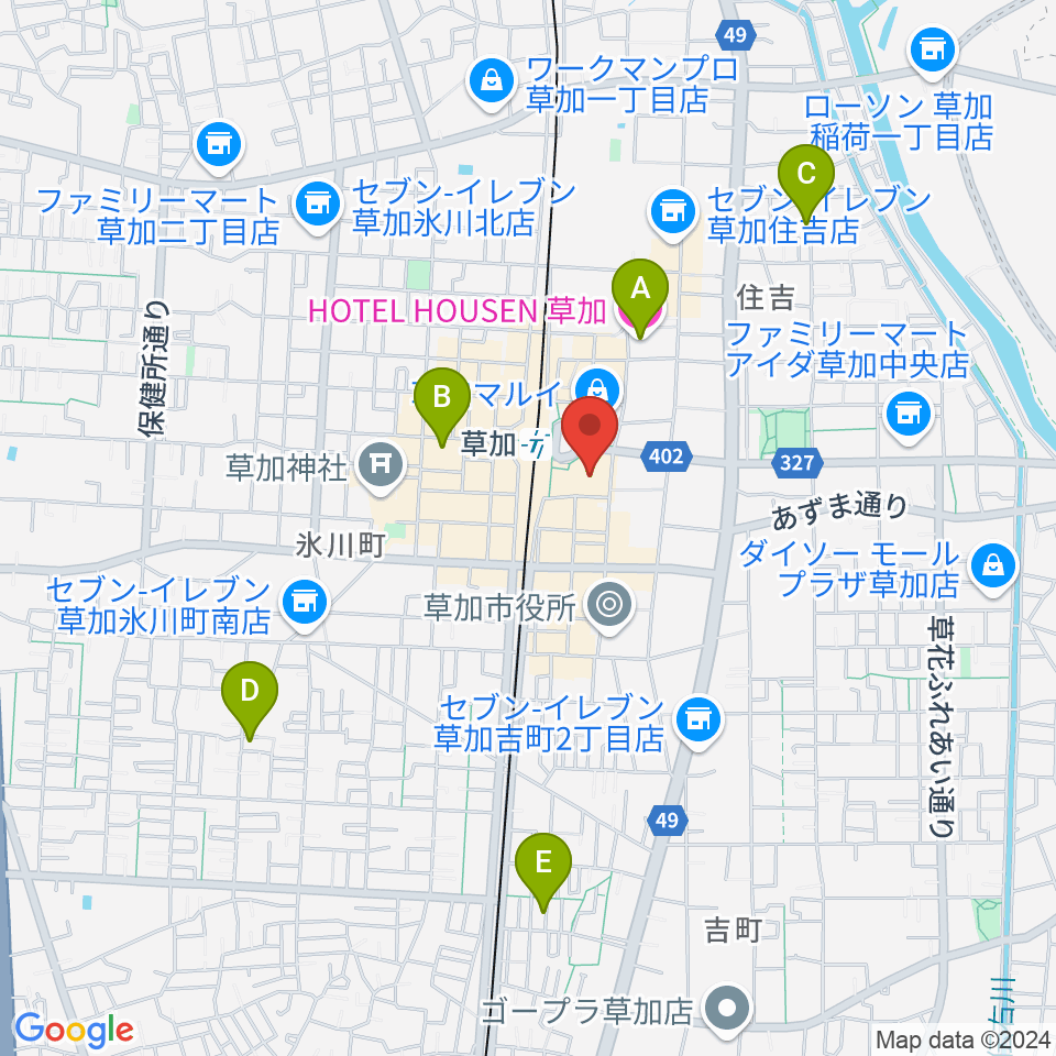 草加アコスホール周辺のホテル一覧地図