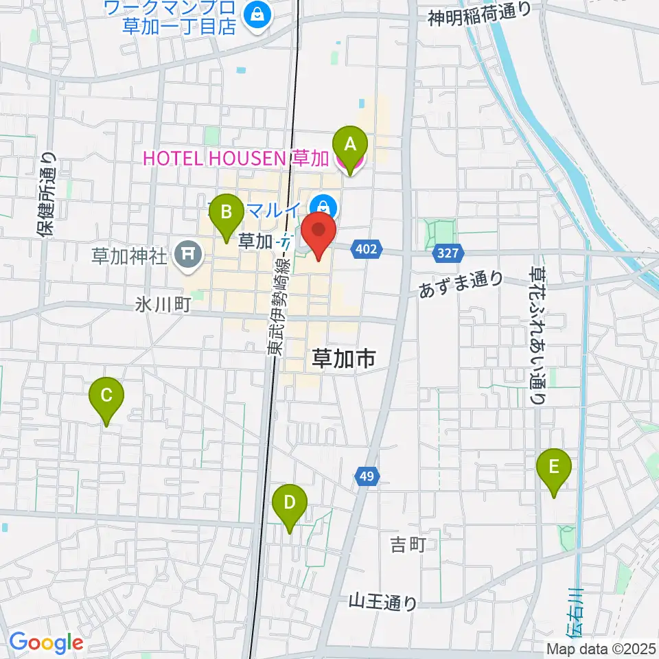 草加アコスホール周辺のホテル一覧地図