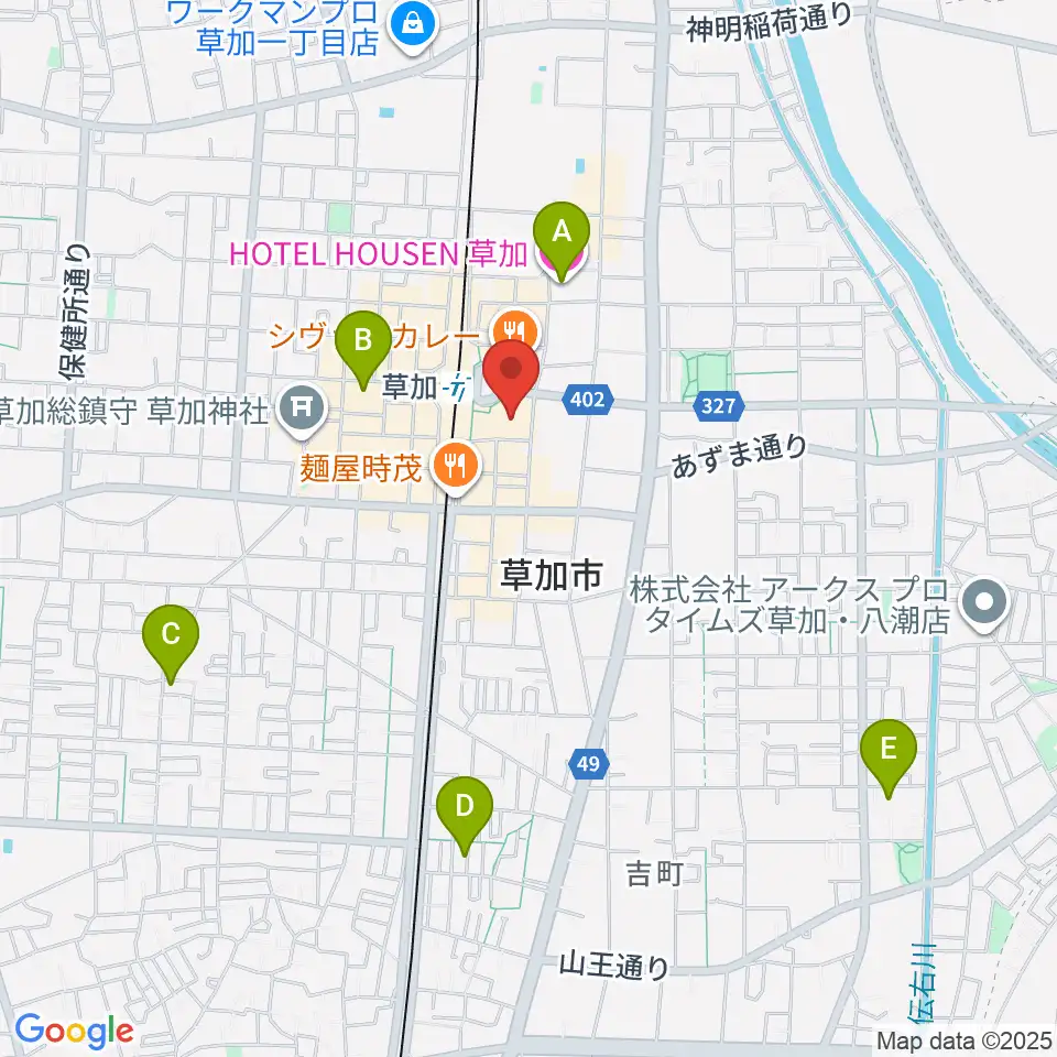 草加アコスホール周辺のホテル一覧地図