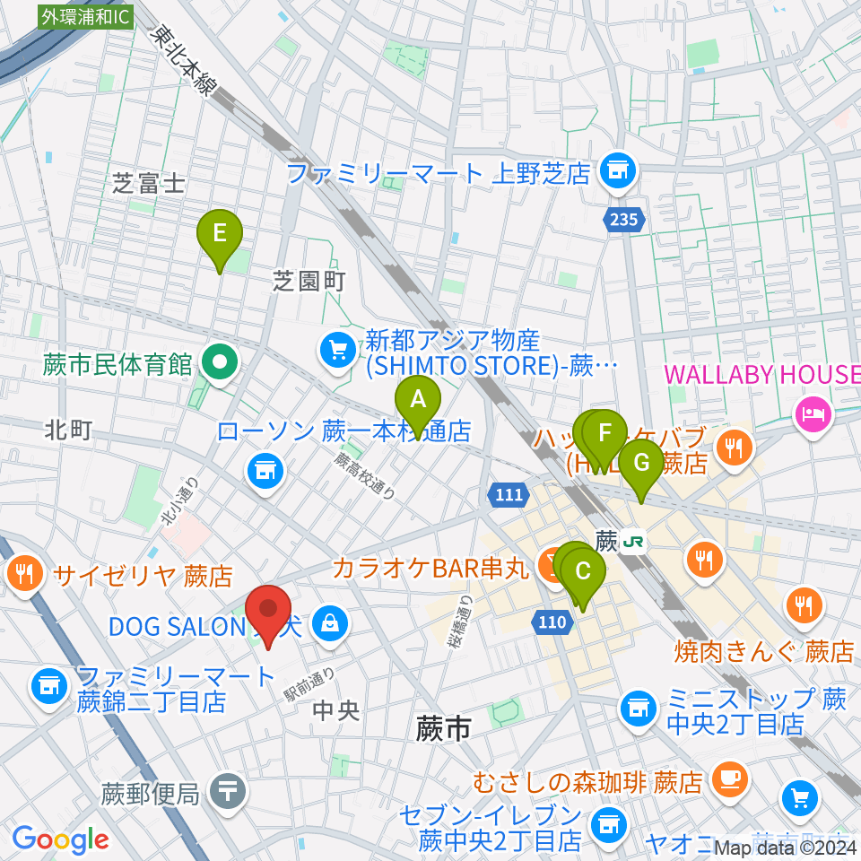 蕨市民会館周辺のホテル一覧地図