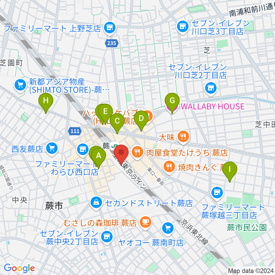 蕨市立文化ホール くるる周辺のホテル一覧地図