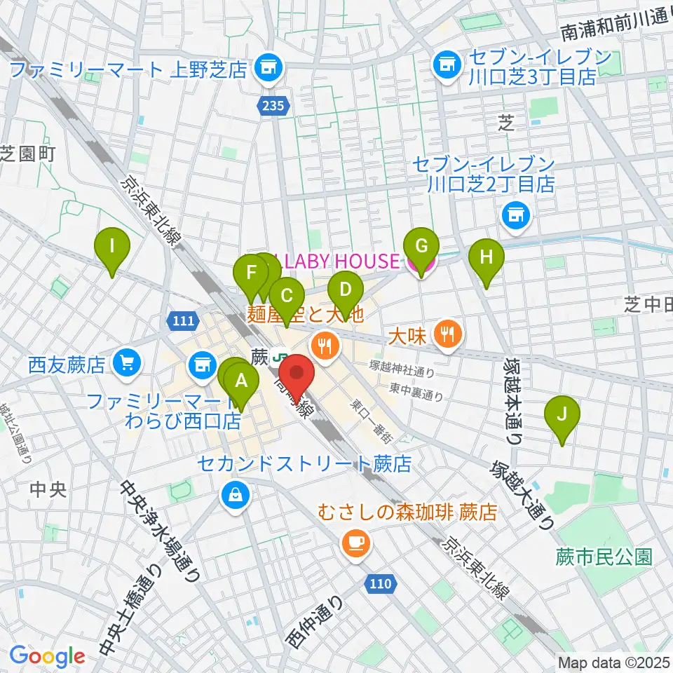 蕨市立文化ホール くるる周辺のホテル一覧地図