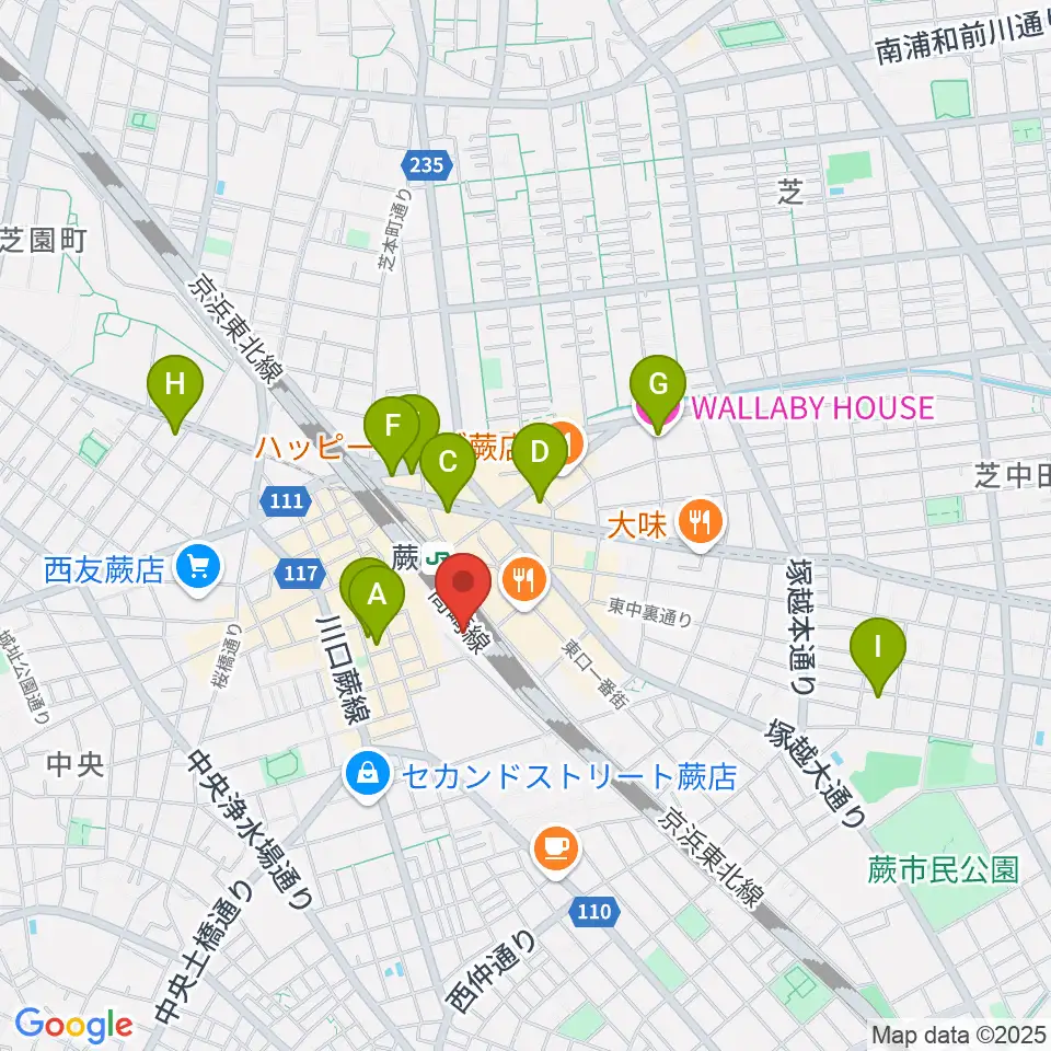 蕨市立文化ホール くるる周辺のホテル一覧地図