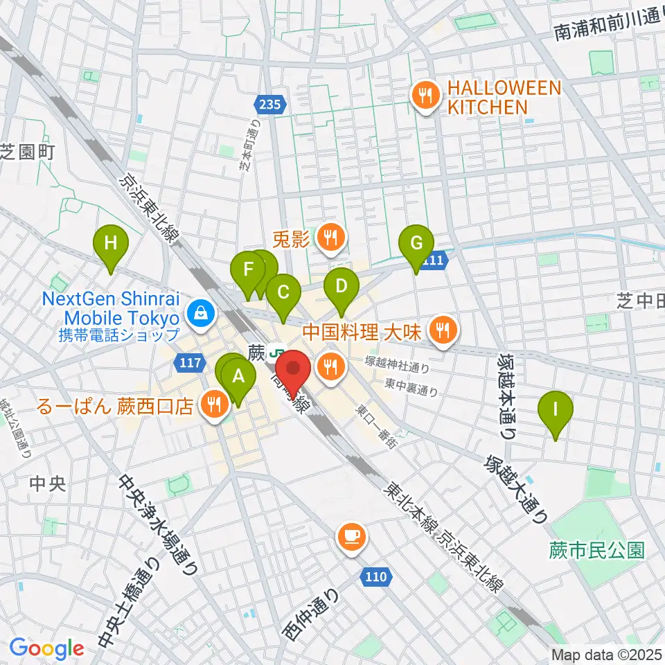 蕨市立文化ホール くるる周辺のホテル一覧地図