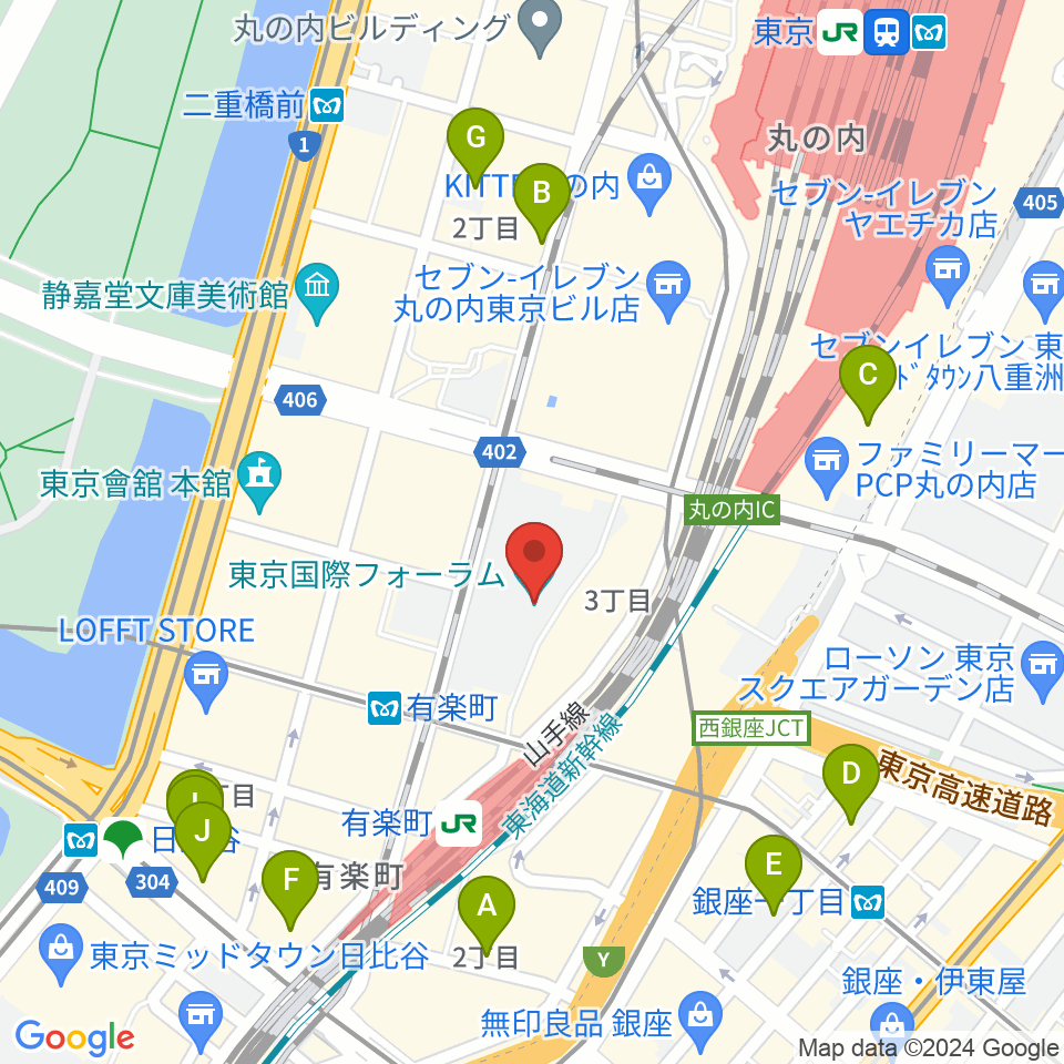 東京国際フォーラム周辺のホテル一覧地図