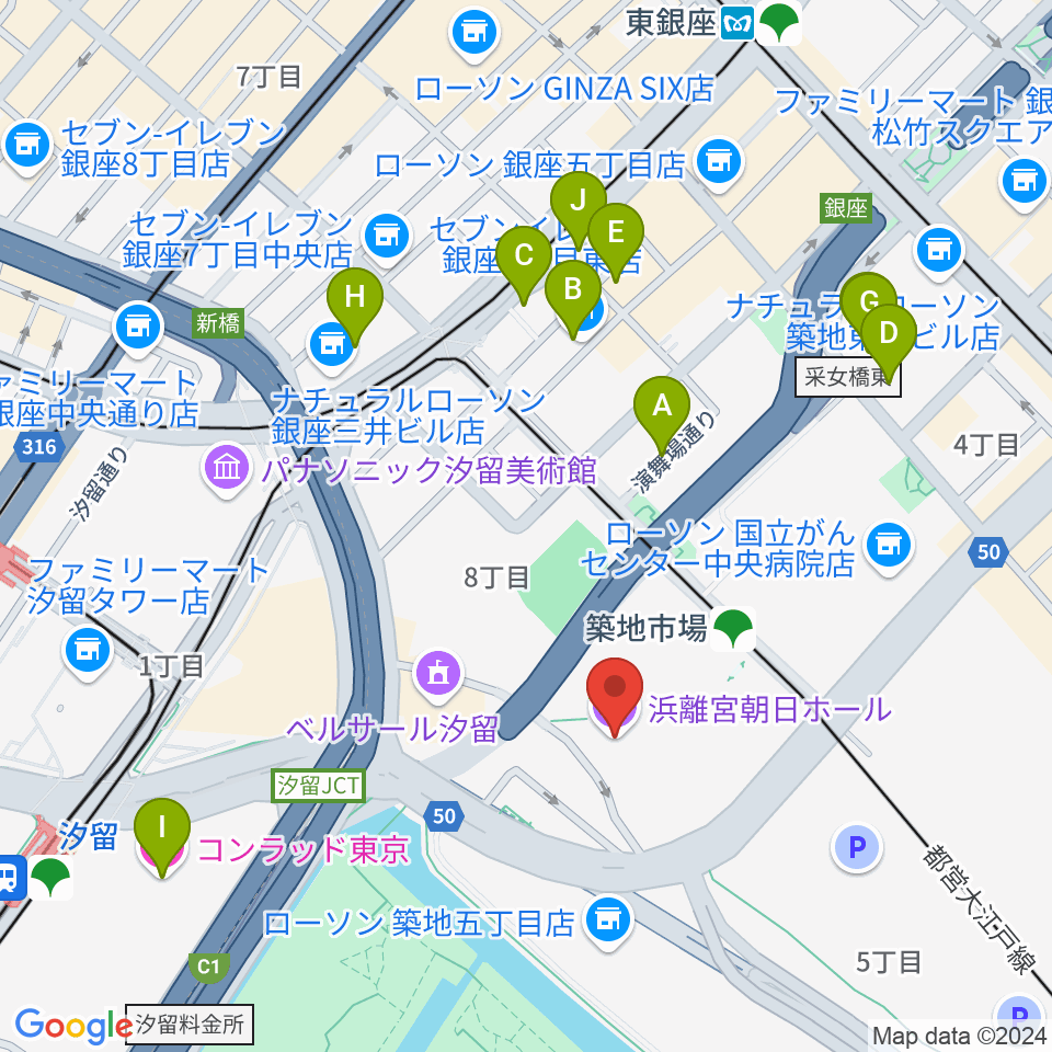 浜離宮朝日ホール周辺のホテル一覧地図