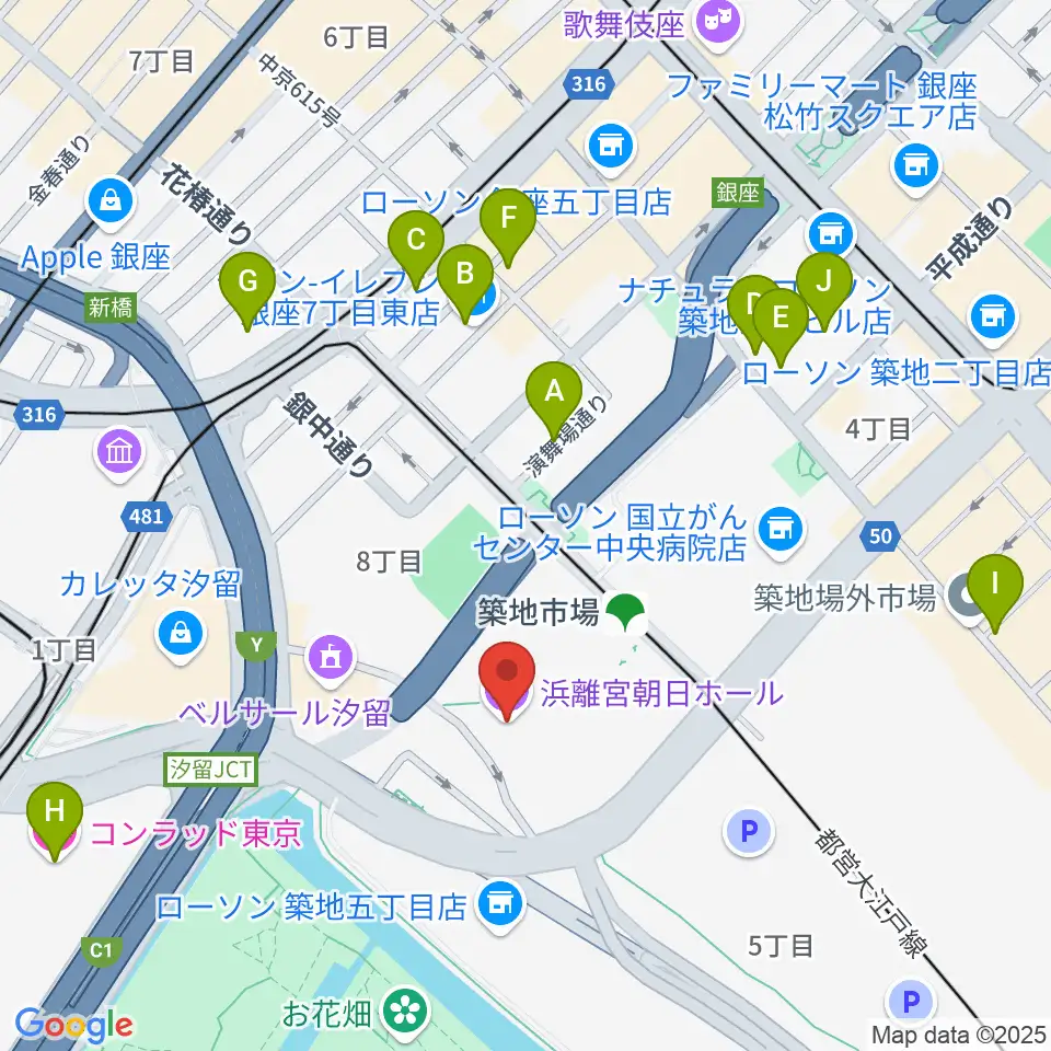 浜離宮朝日ホール周辺のホテル一覧地図