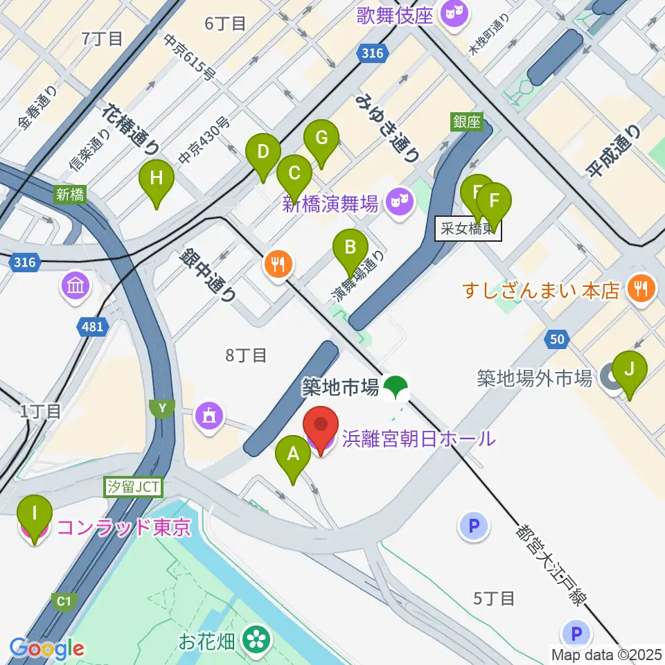浜離宮朝日ホール周辺のホテル一覧地図