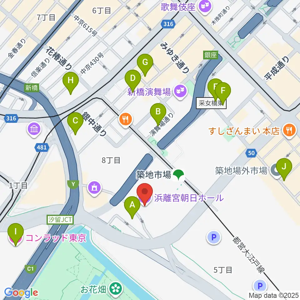浜離宮朝日ホール周辺のホテル一覧地図