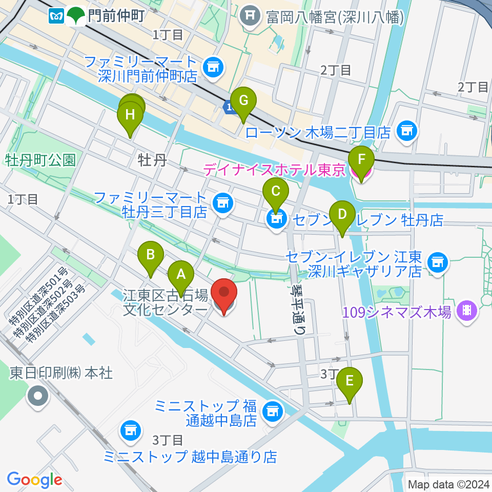 古石場文化センター周辺のホテル一覧地図