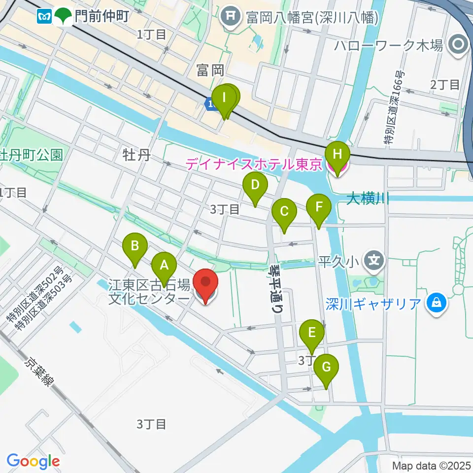 古石場文化センター周辺のホテル一覧地図