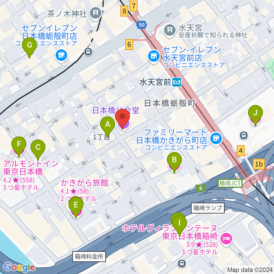 日本橋公会堂周辺のホテル一覧地図