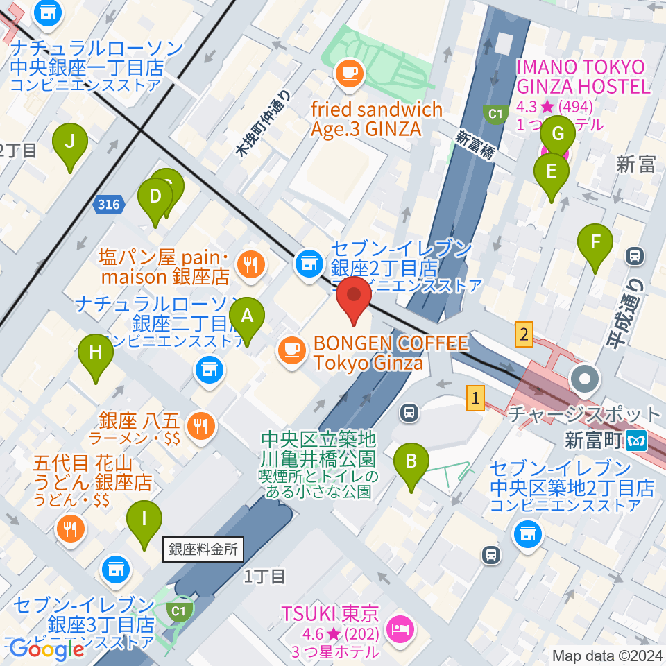 銀座ブロッサム 中央会館周辺のホテル一覧地図