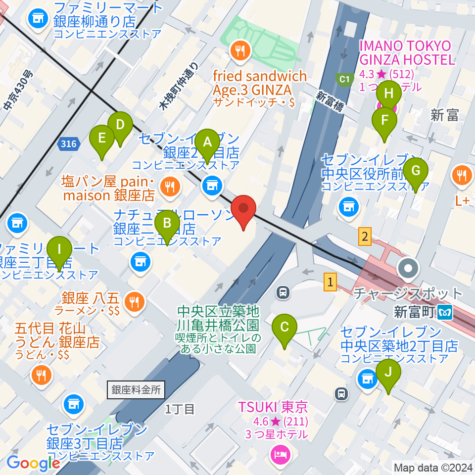 銀座ブロッサム 中央会館周辺のホテル一覧地図