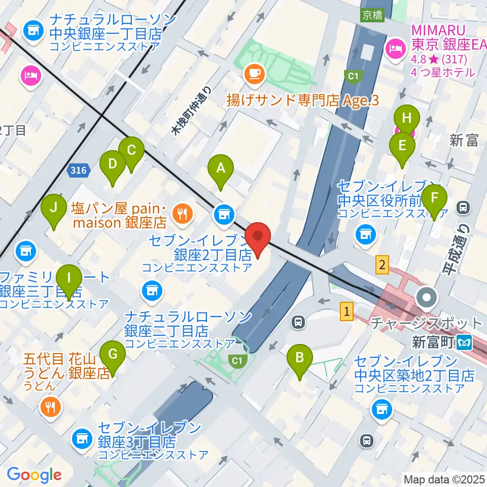 銀座ブロッサム 中央会館周辺のホテル一覧地図