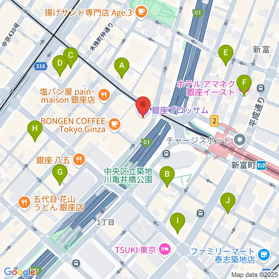 銀座ブロッサム 中央会館周辺のホテル一覧地図