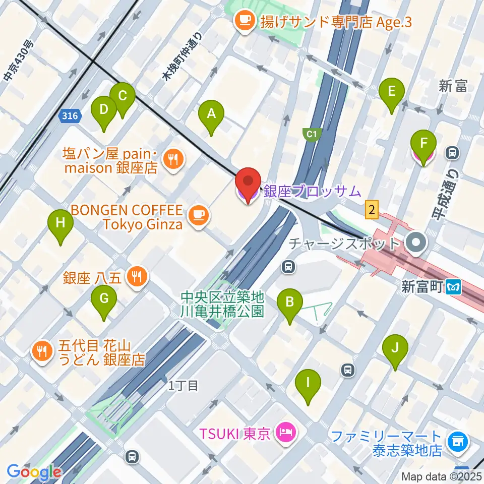 銀座ブロッサム 中央会館周辺のホテル一覧地図