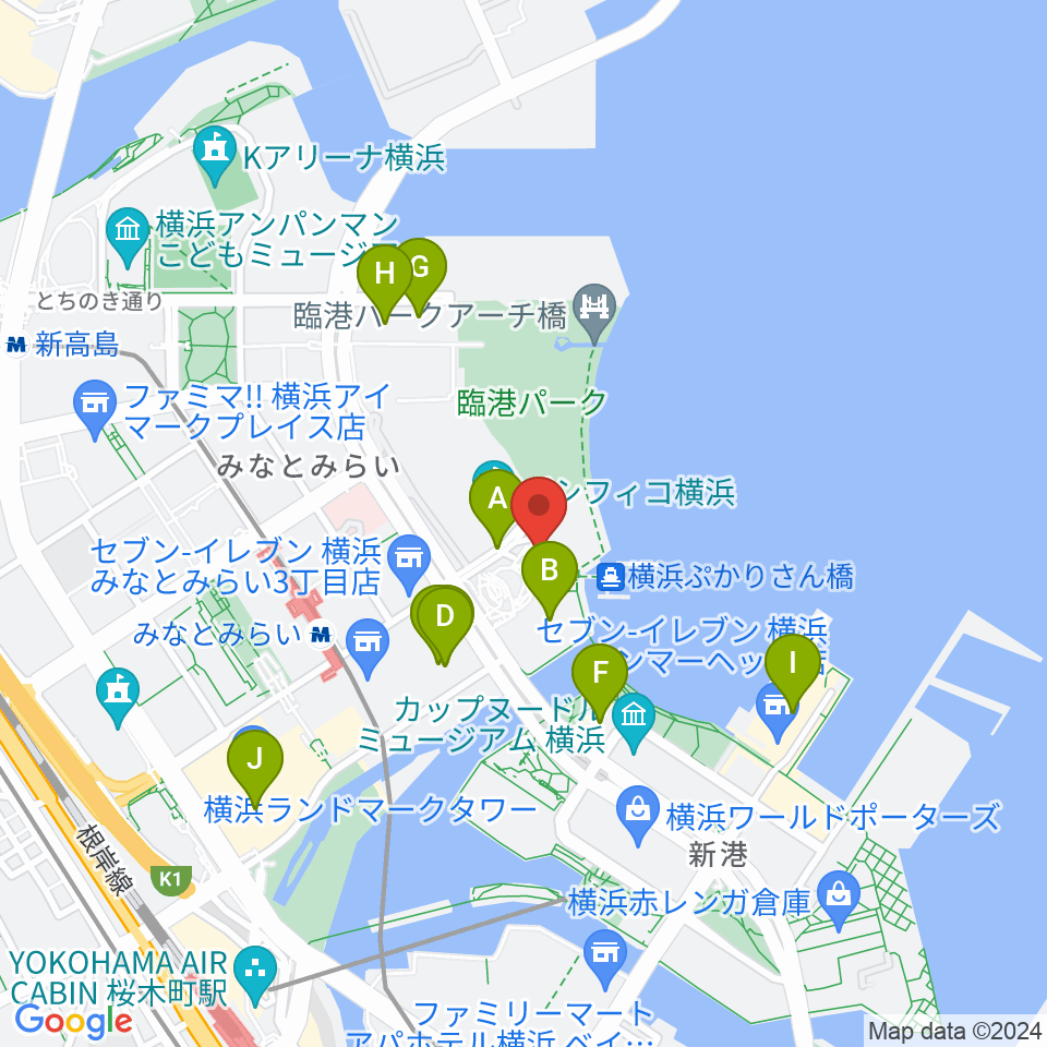 パシフィコ横浜 国立大ホール周辺のホテル一覧地図