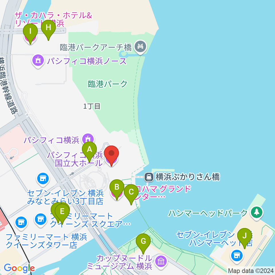 パシフィコ横浜 国立大ホール周辺のホテル一覧地図