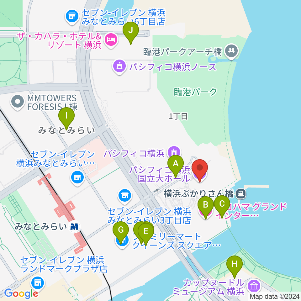 パシフィコ横浜 国立大ホール周辺のホテル一覧地図