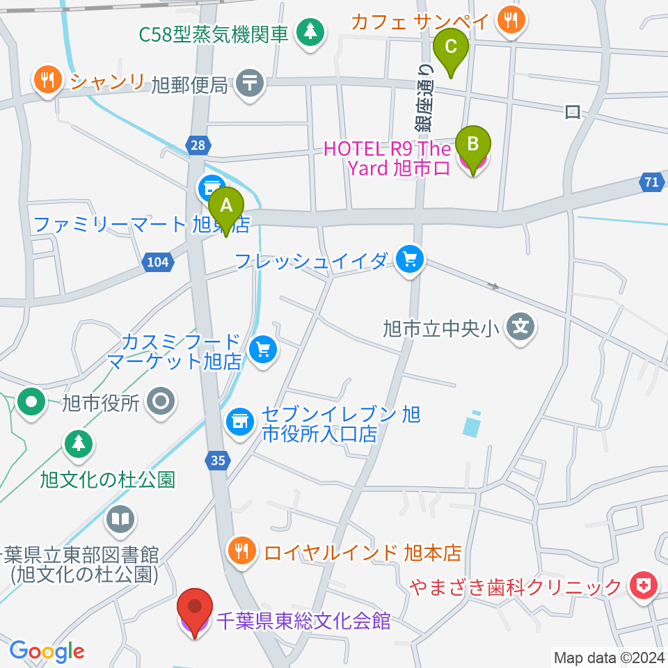 千葉県東総文化会館周辺のホテル一覧地図