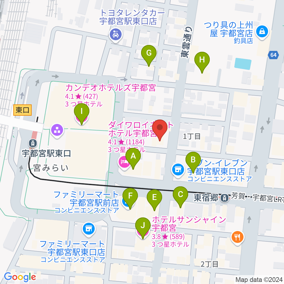 宇都宮インダルスドリーム周辺のホテル一覧地図