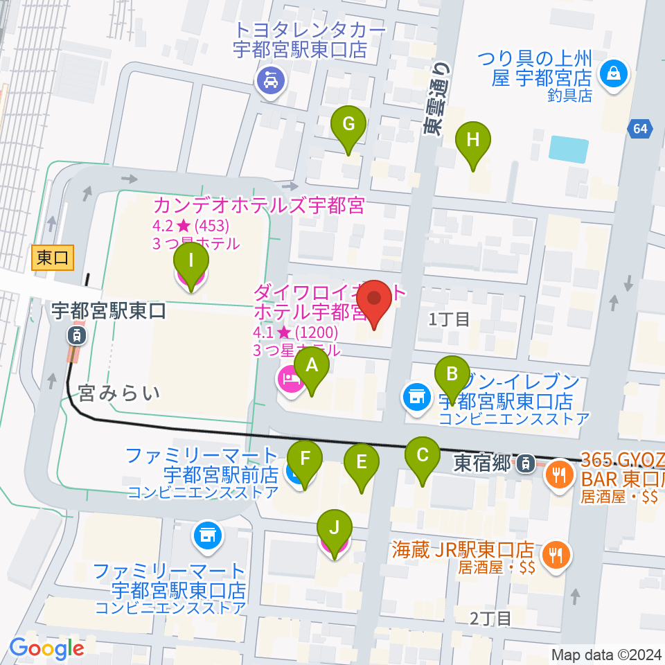 宇都宮インダルスドリーム周辺のホテル一覧地図