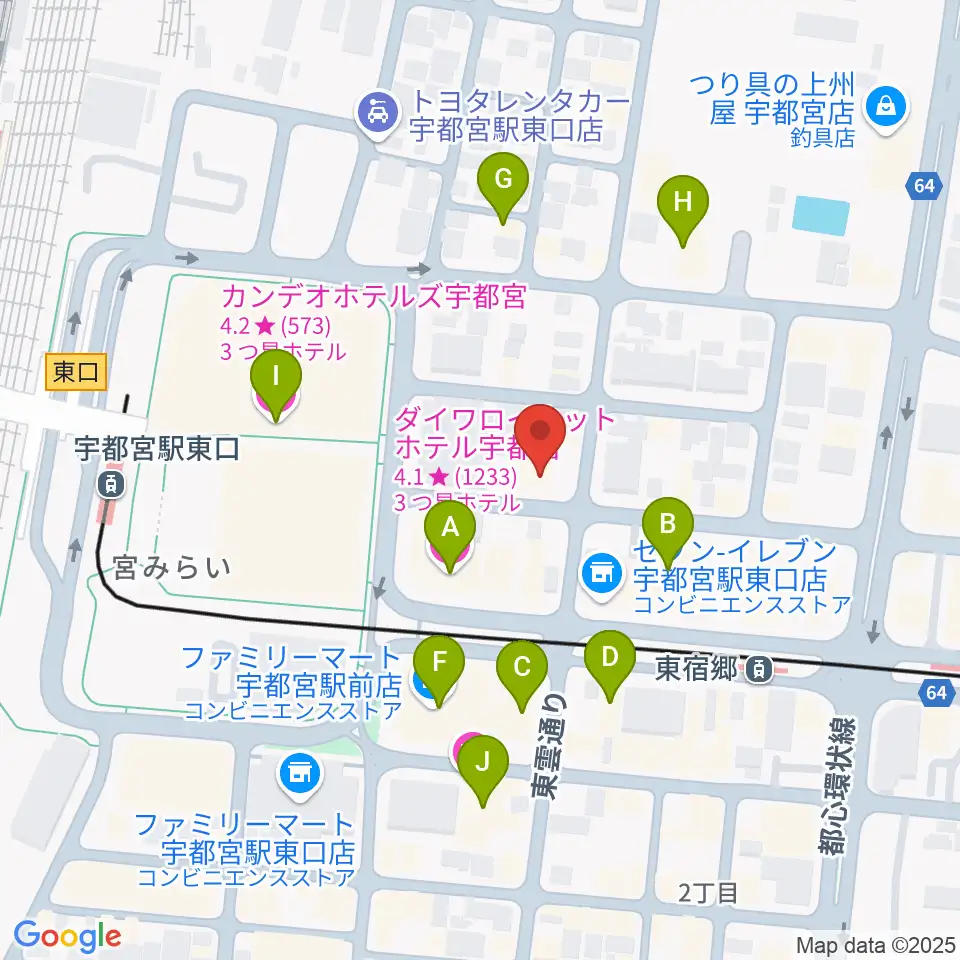 宇都宮インダルスドリーム周辺のホテル一覧地図