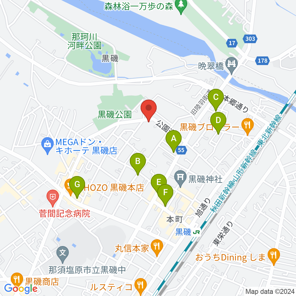 黒磯Time’s Cafe周辺のホテル一覧地図