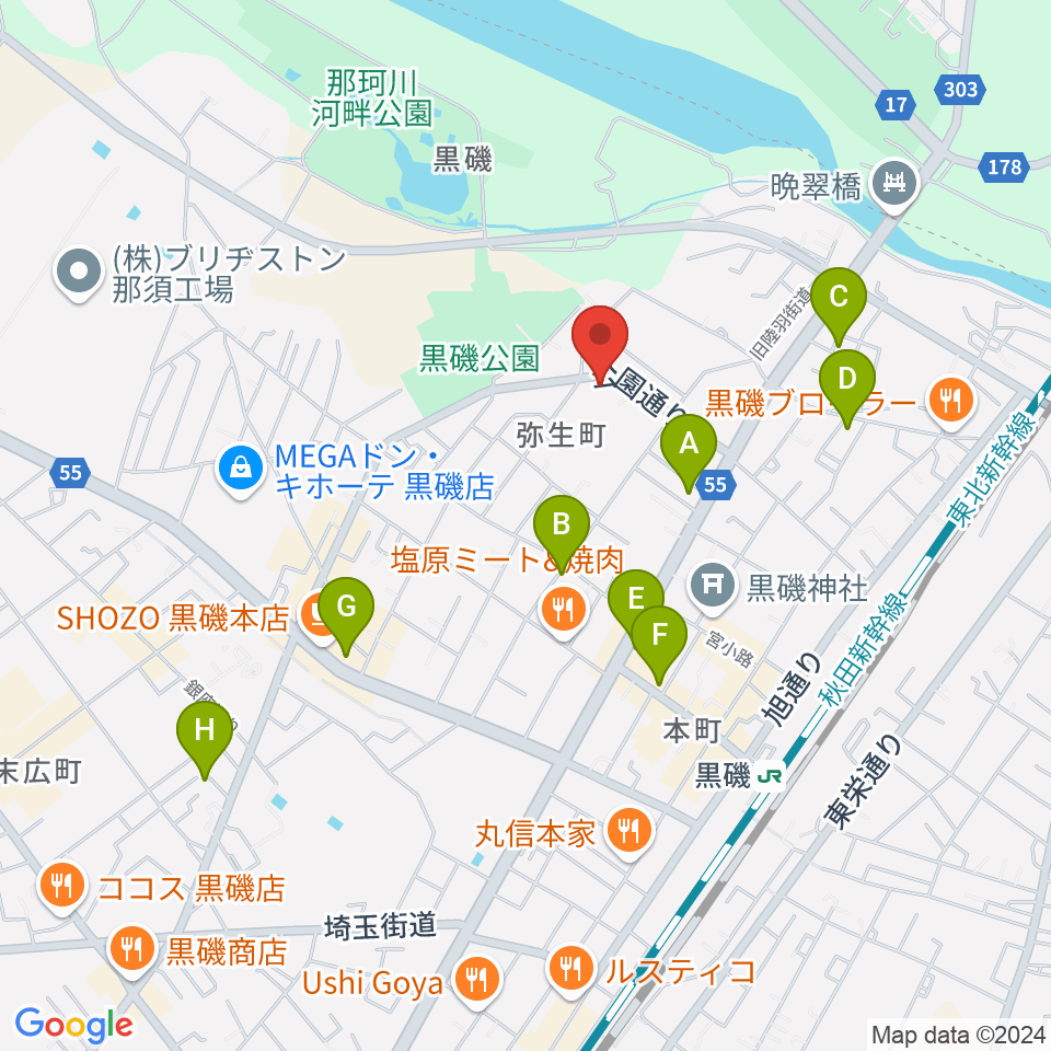 黒磯Time’s Cafe周辺のホテル一覧地図