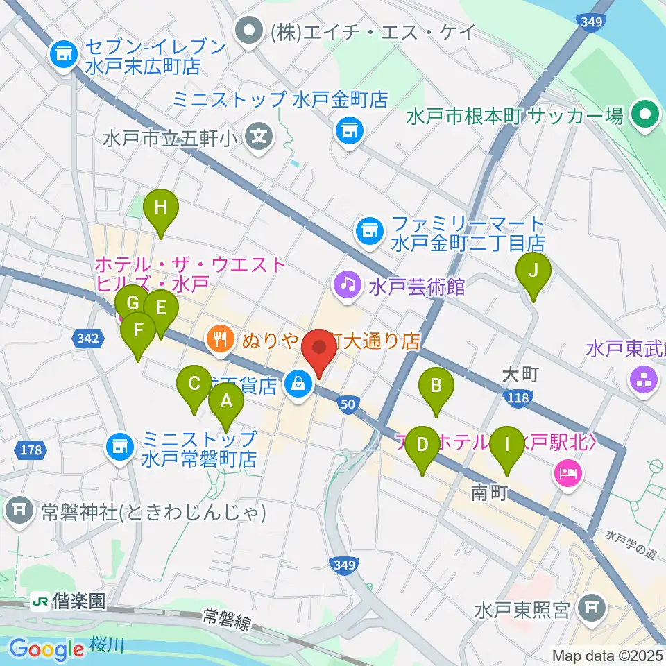 水戸市民会館周辺のホテル一覧地図
