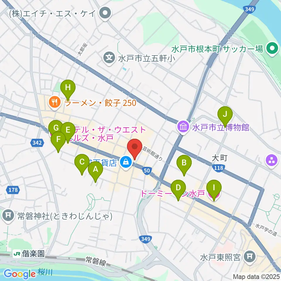 水戸市民会館周辺のホテル一覧地図