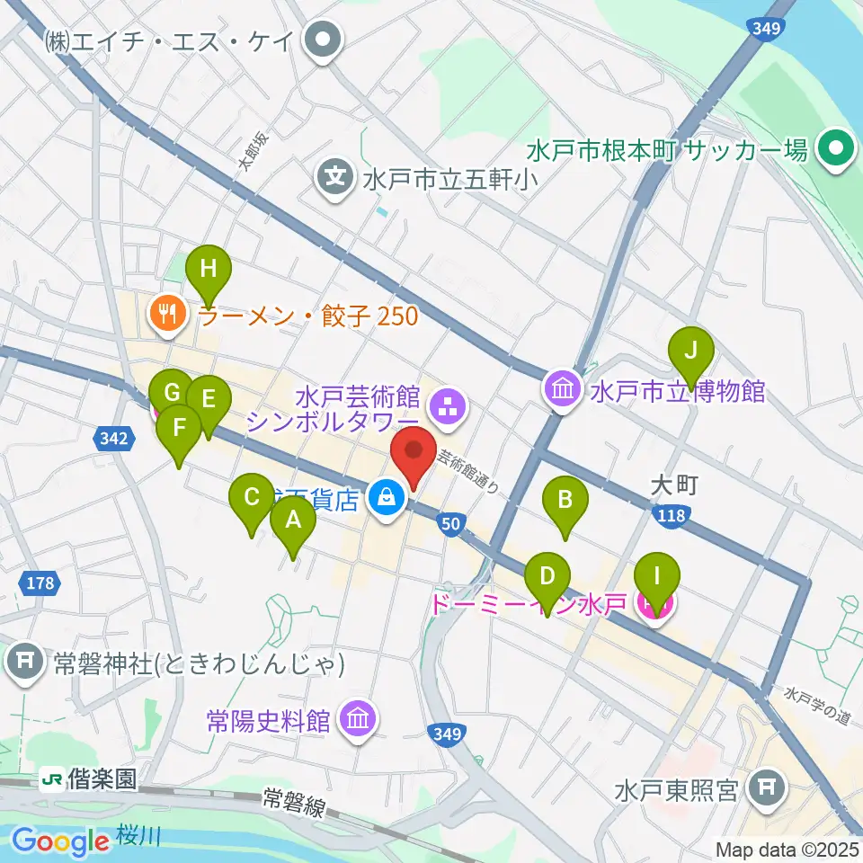 水戸市民会館周辺のホテル一覧地図