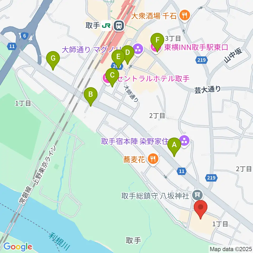 取手市民会館周辺のホテル一覧地図