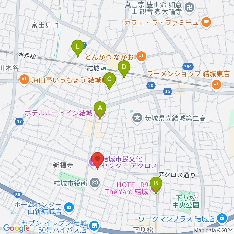 結城市民文化センターアクロス周辺のホテル一覧地図