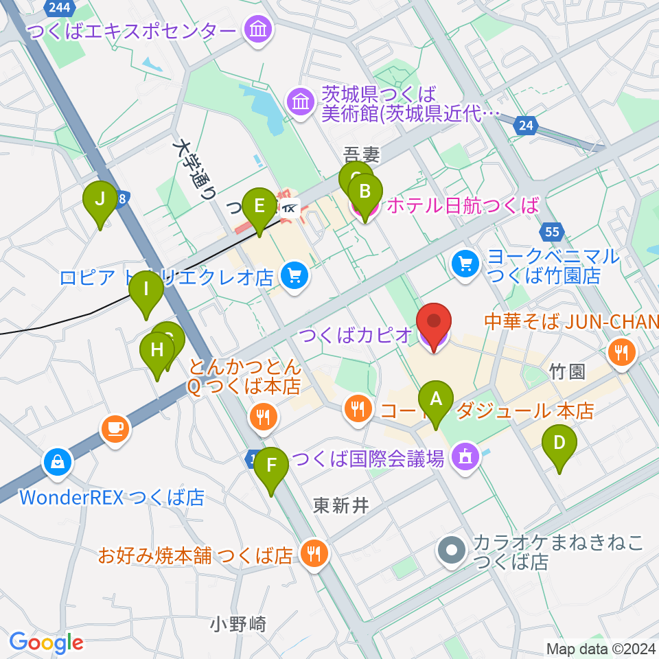 つくばカピオ周辺のホテル一覧地図