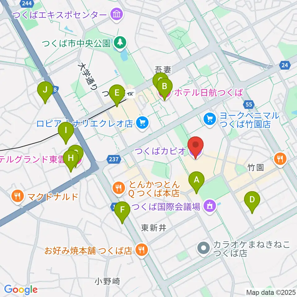 つくばカピオ周辺のホテル一覧地図