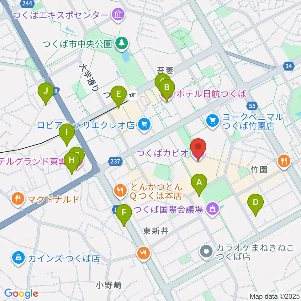 つくばカピオ周辺のホテル一覧地図