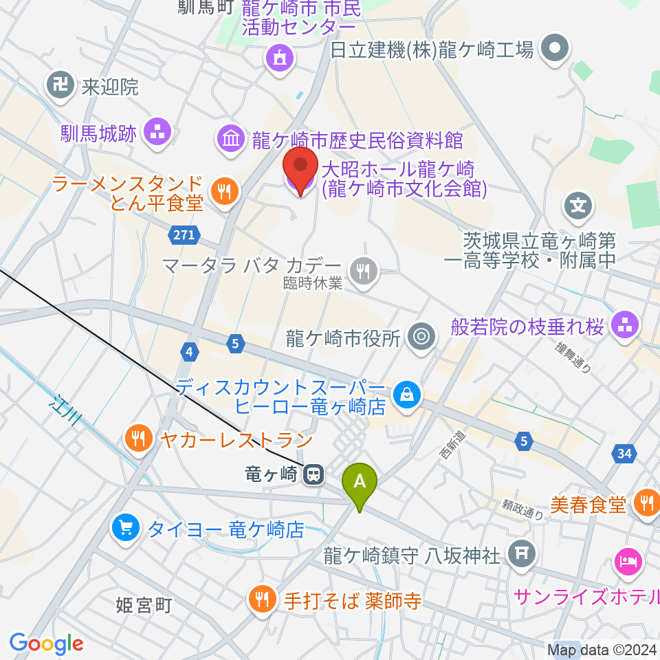 大昭ホール龍ケ崎周辺のホテル一覧地図