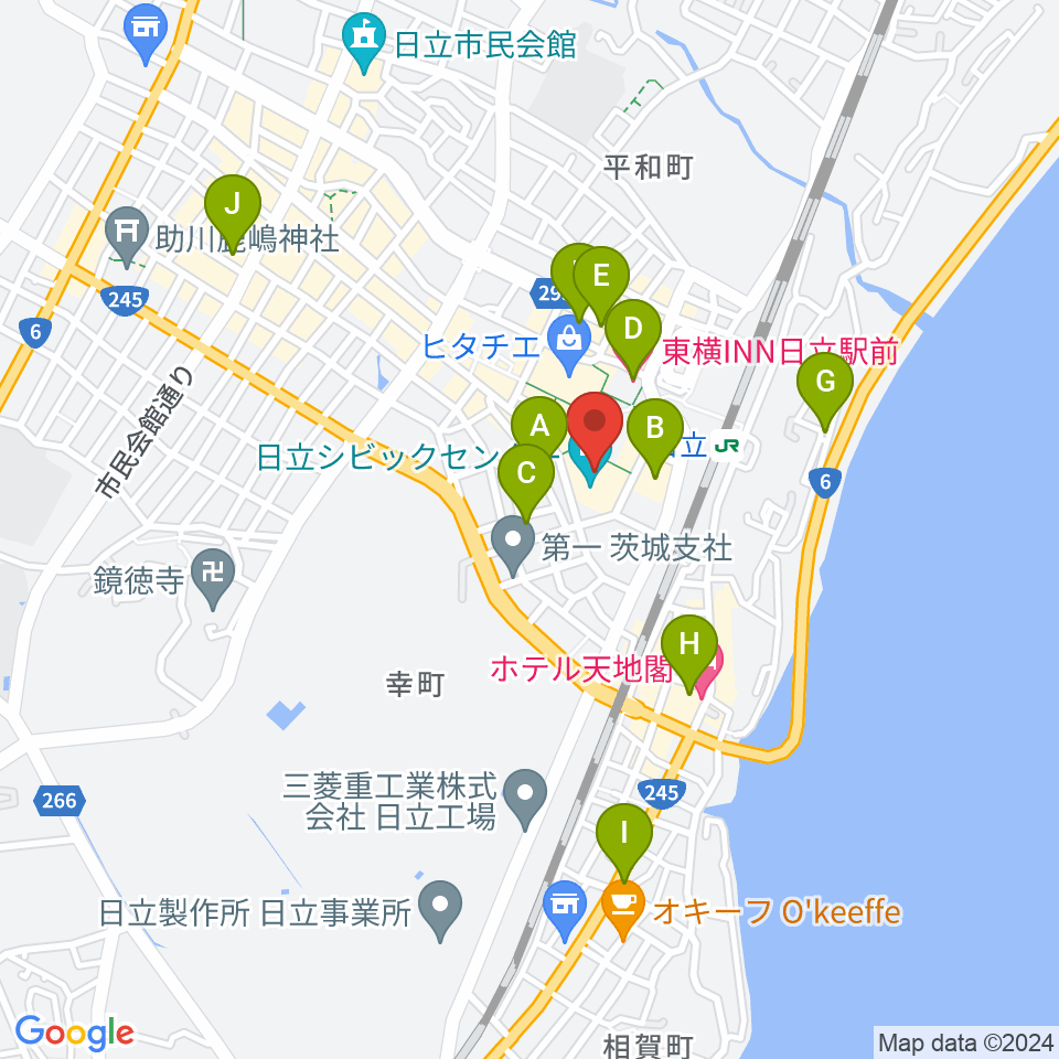 日立シビックセンター周辺のホテル一覧地図