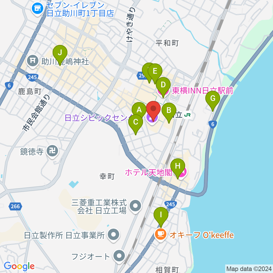 日立シビックセンター周辺のホテル一覧地図