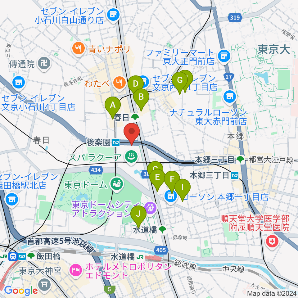 文京シビックホール周辺のホテル一覧地図