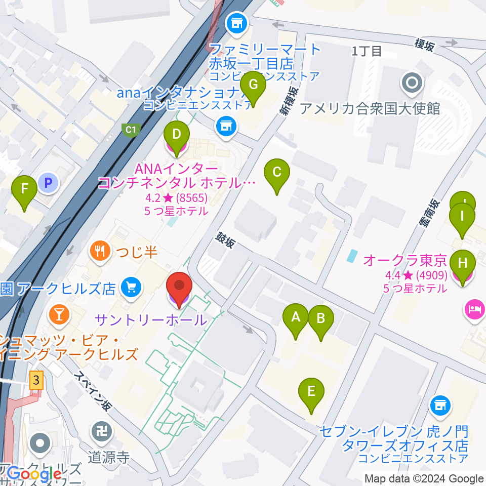 サントリーホール周辺のホテル一覧地図