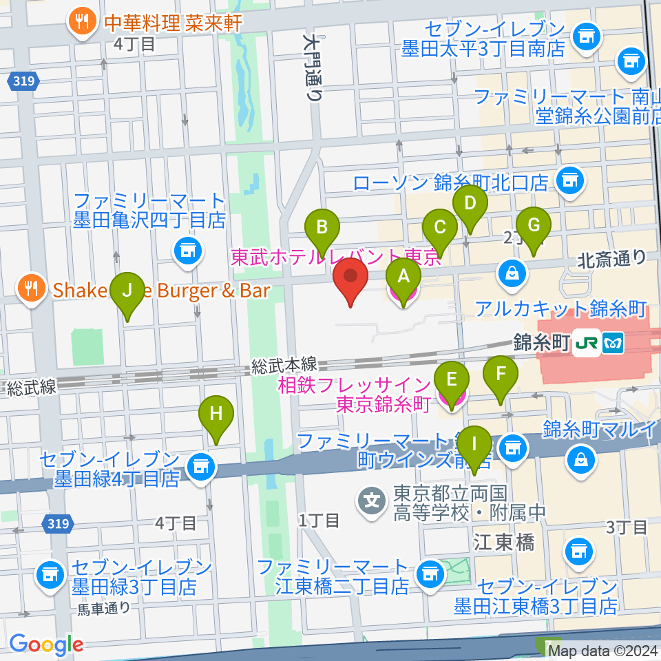 すみだトリフォニーホール周辺のホテル一覧地図