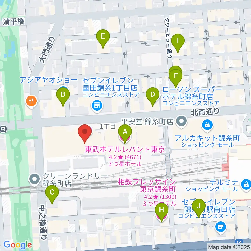 すみだトリフォニーホール周辺のホテル一覧地図